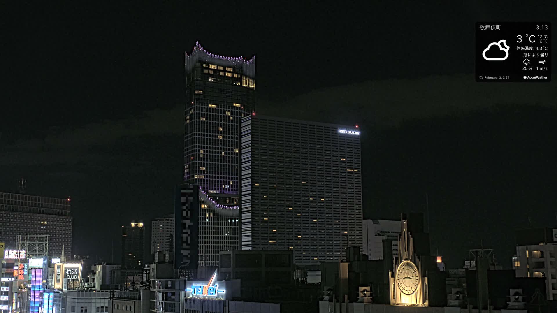 Tokyo, Shinjuku Kabukicho Skyline ( 東京、新宿歌舞伎町のスカイライン ) Live Cam - 3 Chome, Shinjuku, Shinjuku-ku, Tokyo, Kantō, Honshu, Japan
