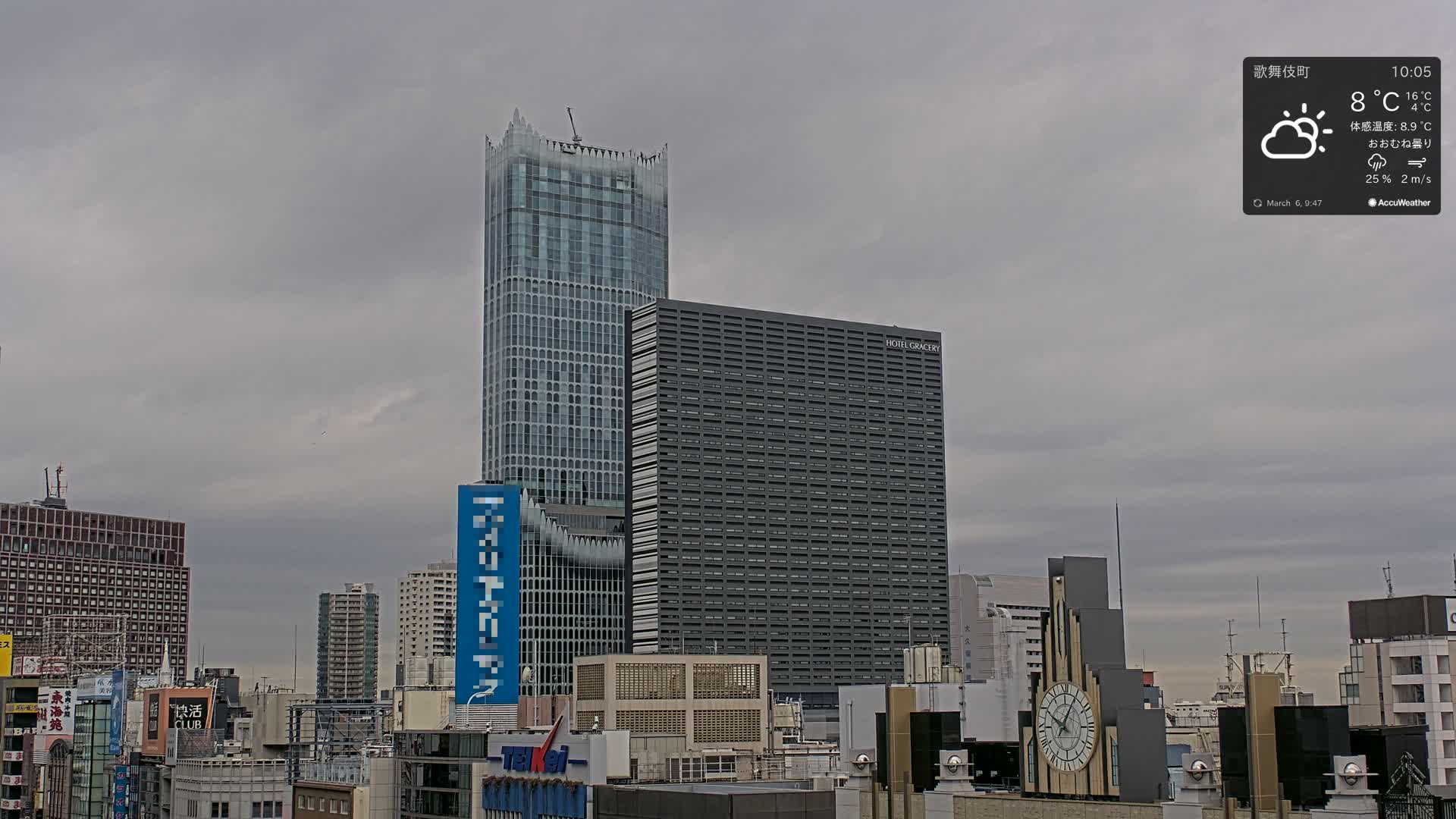 Tokyo, Shinjuku Kabukicho Skyline ( 東京、新宿歌舞伎町のスカイライン ) Live Cam - 3 Chome, Shinjuku, Shinjuku-ku, Tokyo, Kantō, Honshu, Japan