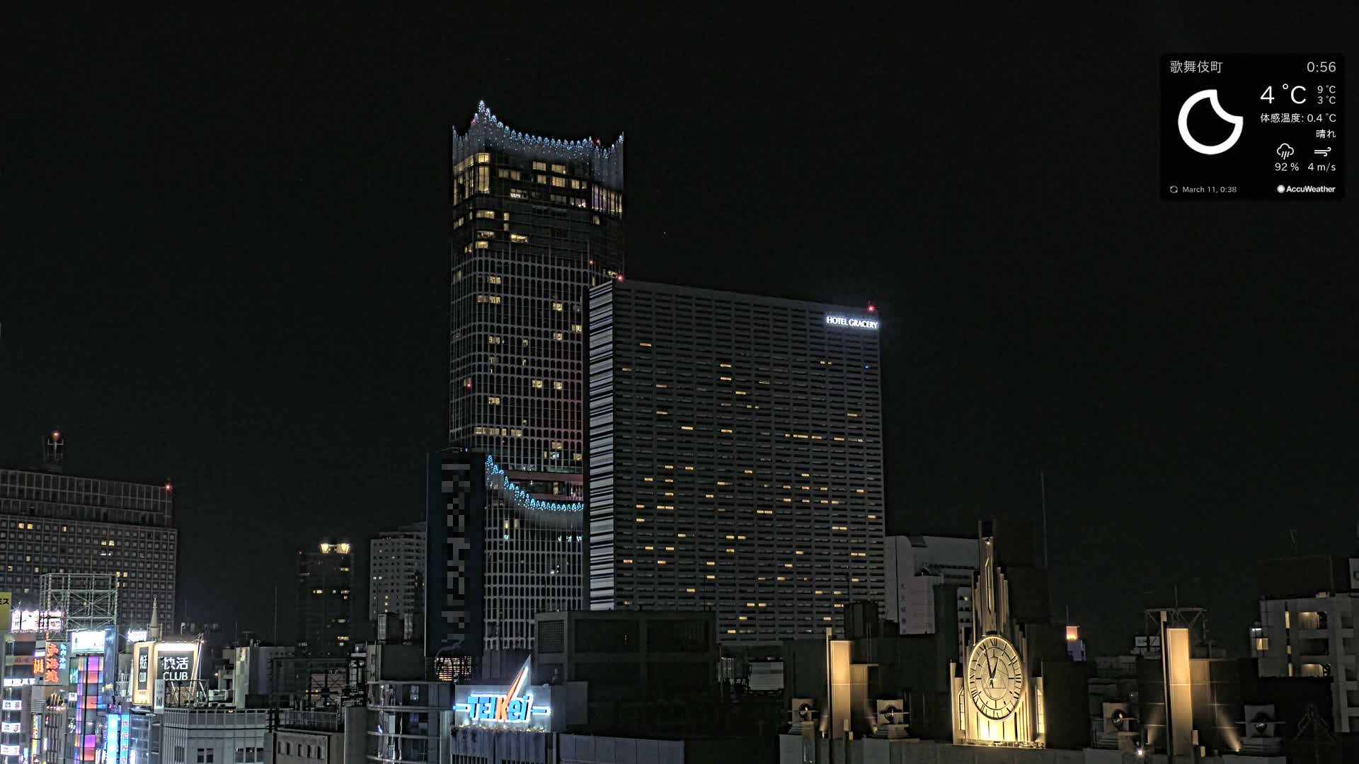 Tokyo, Shinjuku Kabukicho Skyline ( 東京、新宿歌舞伎町のスカイライン ) Live Cam - 3 Chome, Shinjuku, Shinjuku-ku, Tokyo, Kantō, Honshu, Japan