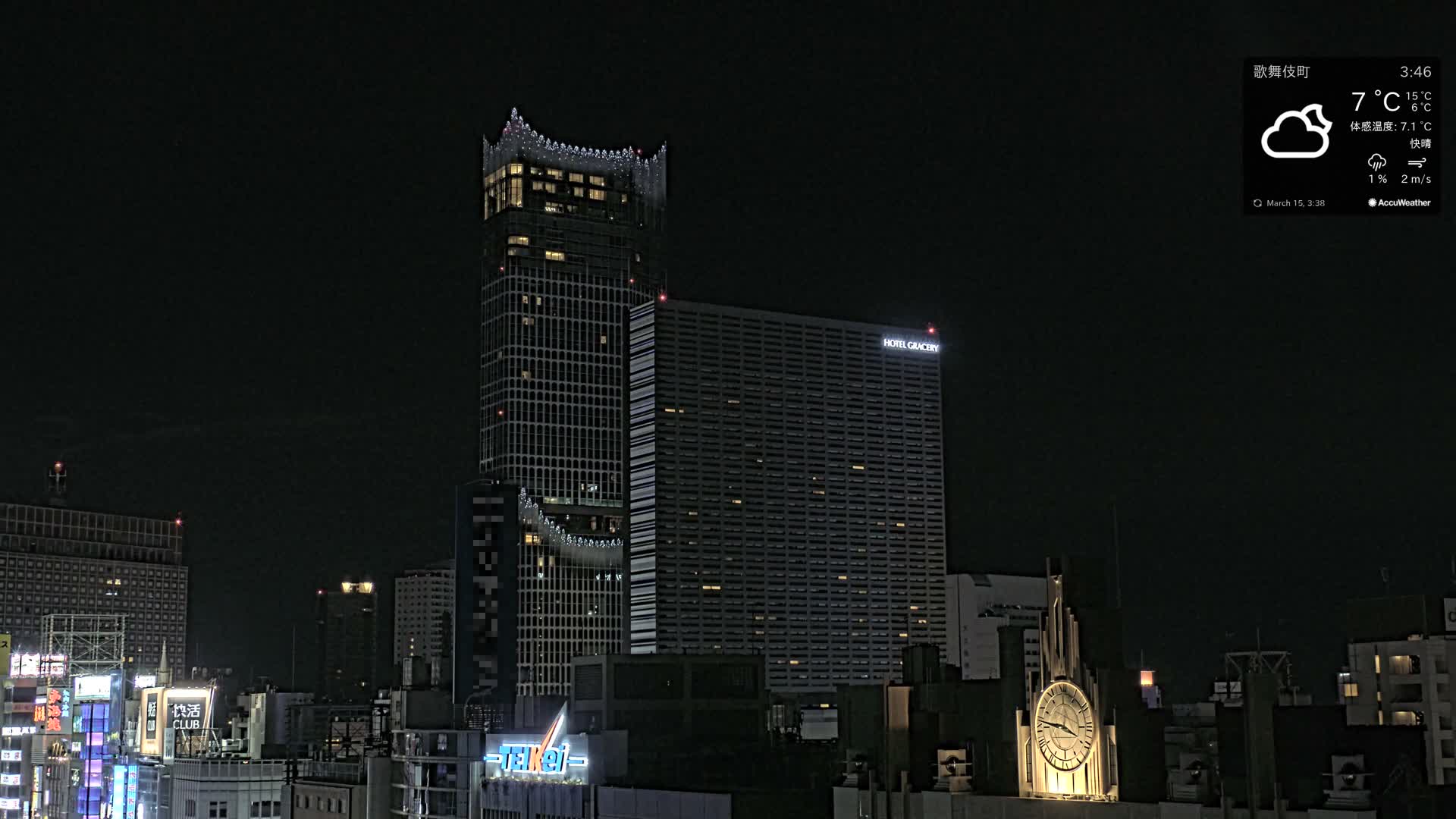 Tokyo, Shinjuku Kabukicho Skyline ( 東京、新宿歌舞伎町のスカイライン ) Live Cam - 3 Chome, Shinjuku, Shinjuku-ku, Tokyo, Kantō, Honshu, Japan