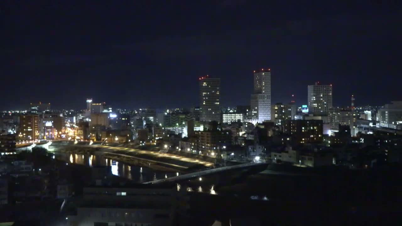Fukui City Skyline & Asuwa River ( 福井市のスカイラインと足羽川 ) Live Cam -  1 Chome, Keya, Fukui-shi, Fukui, Chūbu, Honshū, Japan