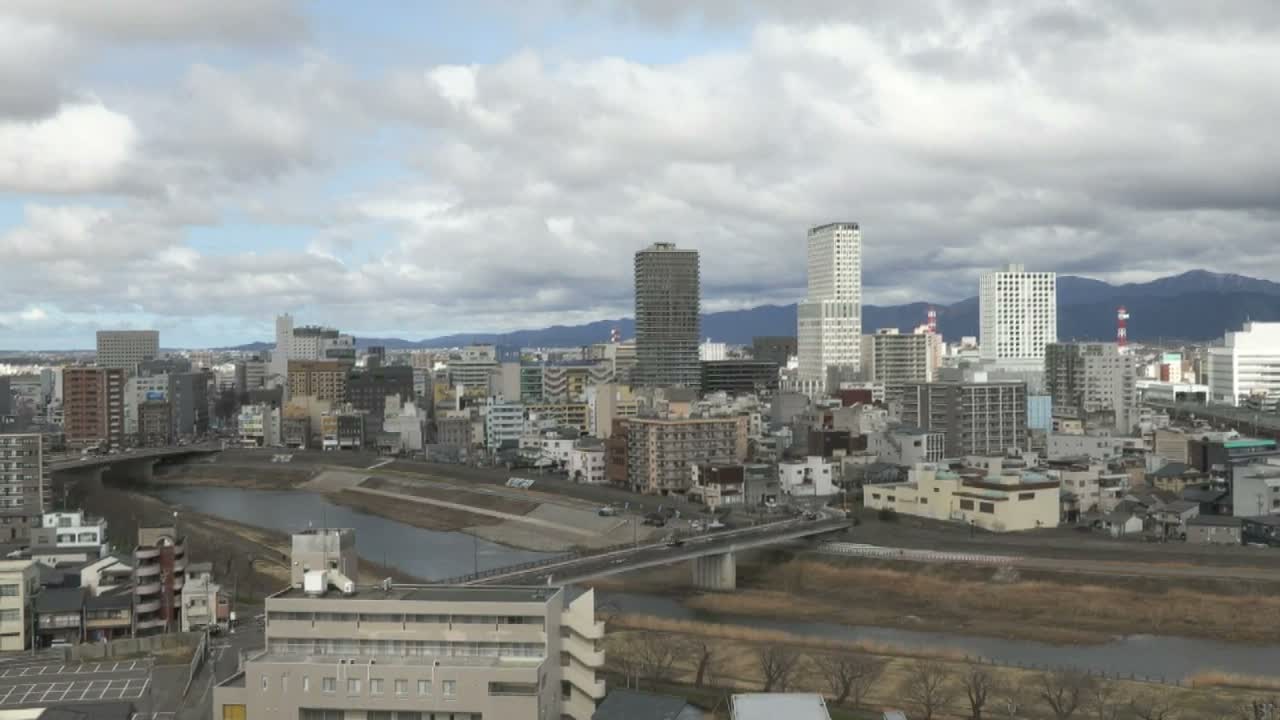 Fukui City Skyline & Asuwa River ( 福井市のスカイラインと足羽川 ) Live Cam -  1 Chome, Keya, Fukui-shi, Fukui, Chūbu, Honshū, Japan