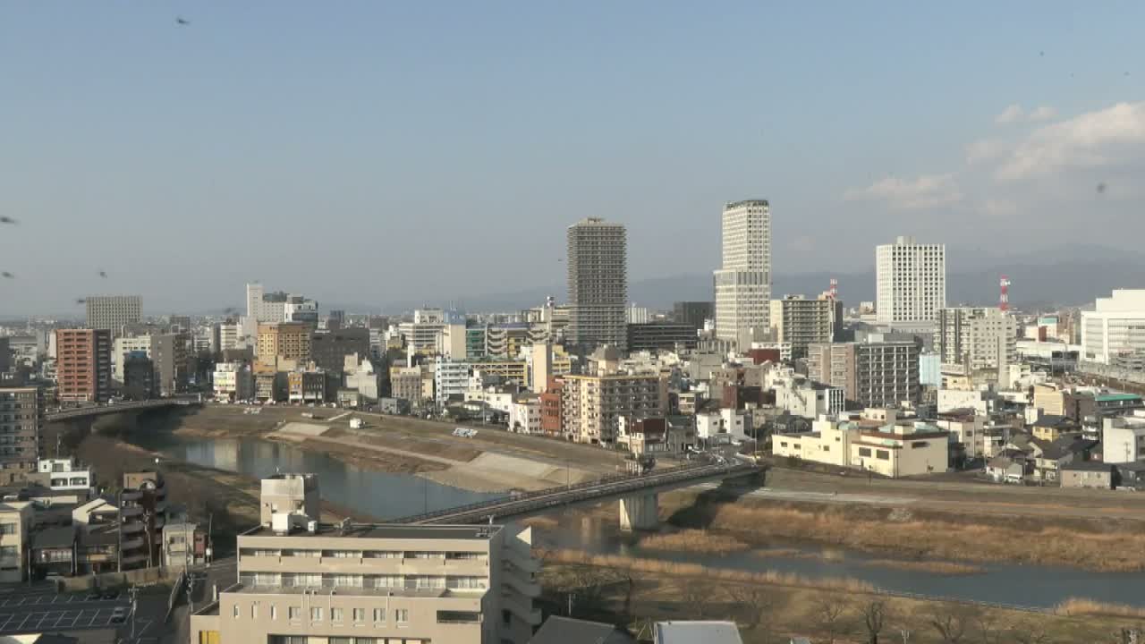 Fukui City Skyline & Asuwa River ( 福井市のスカイラインと足羽川 ) Live Cam -  1 Chome, Keya, Fukui-shi, Fukui, Chūbu, Honshū, Japan