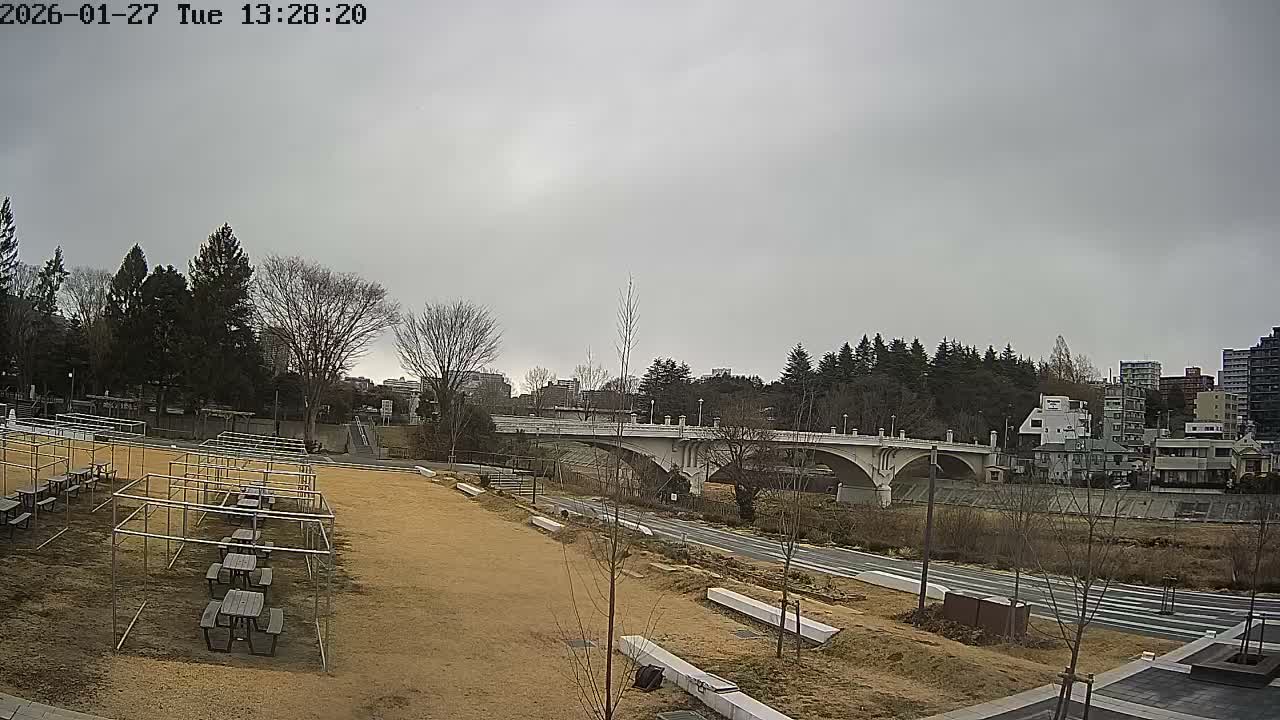 Miyagi, Sendai Ohashi Bridge & Hirose River from Mori Civic Square ( 森市民広場から望む宮城県、仙台大橋、広瀬川 ) Live Cam  - Kawauchi Oimawashi, Aoba Ward, Sendai, Miyagi, Tōhoku, Honshu, Japan
