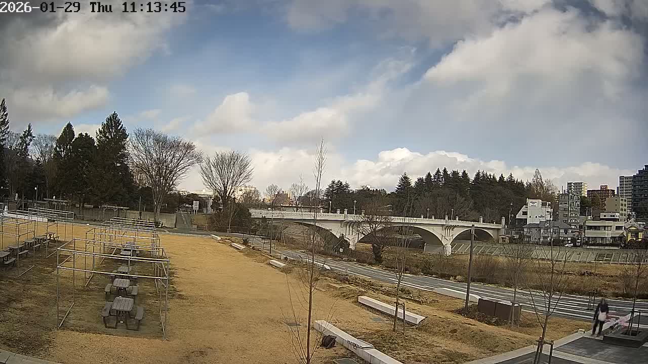 Miyagi, Sendai Ohashi Bridge & Hirose River from Mori Civic Square ( 森市民広場から望む宮城県、仙台大橋、広瀬川 ) Live Cam  - Kawauchi Oimawashi, Aoba Ward, Sendai, Miyagi, Tōhoku, Honshu, Japan