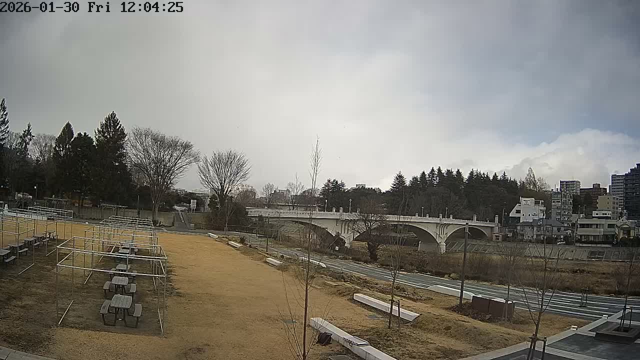 Miyagi, Sendai Ohashi Bridge & Hirose River from Mori Civic Square ( 森市民広場から望む宮城県、仙台大橋、広瀬川 ) Live Cam  - Kawauchi Oimawashi, Aoba Ward, Sendai, Miyagi, Tōhoku, Honshu, Japan