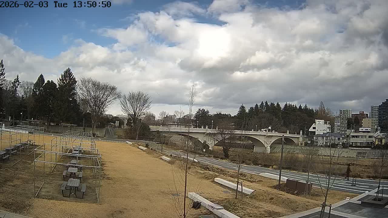 Miyagi, Sendai Ohashi Bridge & Hirose River from Mori Civic Square ( 森市民広場から望む宮城県、仙台大橋、広瀬川 ) Live Cam  - Kawauchi Oimawashi, Aoba Ward, Sendai, Miyagi, Tōhoku, Honshu, Japan