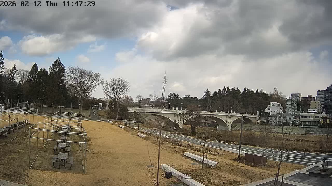Miyagi, Sendai Ohashi Bridge & Hirose River from Mori Civic Square ( 森市民広場から望む宮城県、仙台大橋、広瀬川 ) Live Cam  - Kawauchi Oimawashi, Aoba Ward, Sendai, Miyagi, Tōhoku, Honshu, Japan