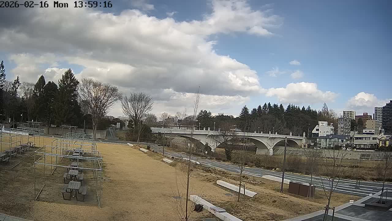 Miyagi, Sendai Ohashi Bridge & Hirose River from Mori Civic Square ( 森市民広場から望む宮城県、仙台大橋、広瀬川 ) Live Cam  - Kawauchi Oimawashi, Aoba Ward, Sendai, Miyagi, Tōhoku, Honshu, Japan