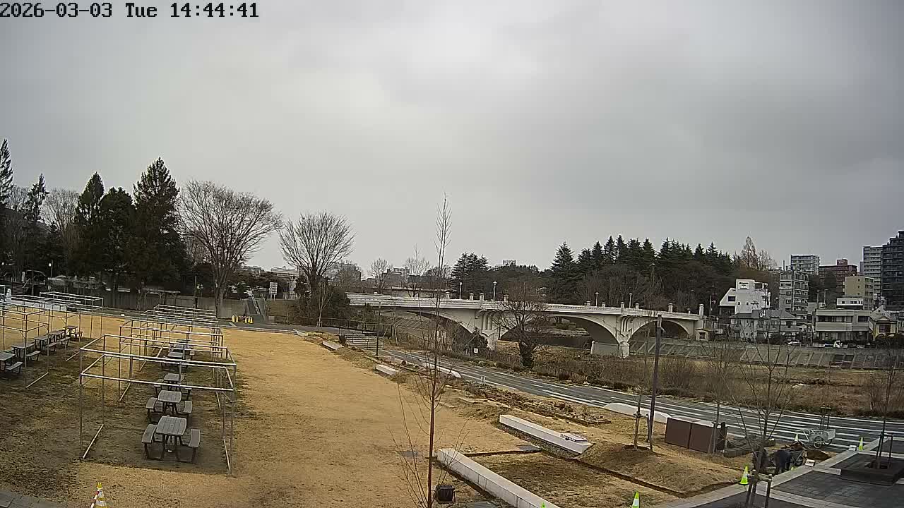 Miyagi, Sendai Ohashi Bridge & Hirose River from Mori Civic Square ( 森市民広場から望む宮城県、仙台大橋、広瀬川 ) Live Cam  - Kawauchi Oimawashi, Aoba Ward, Sendai, Miyagi, Tōhoku, Honshu, Japan