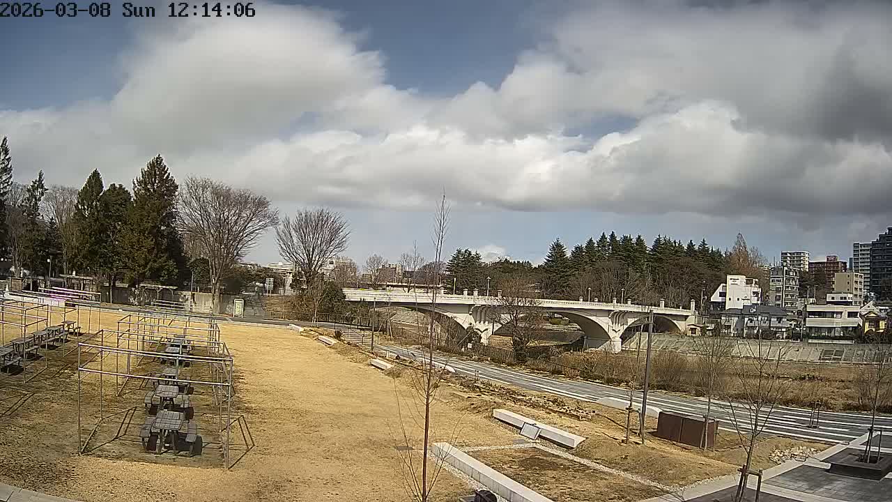 Miyagi, Sendai Ohashi Bridge & Hirose River from Mori Civic Square ( 森市民広場から望む宮城県、仙台大橋、広瀬川 ) Live Cam  - Kawauchi Oimawashi, Aoba Ward, Sendai, Miyagi, Tōhoku, Honshu, Japan