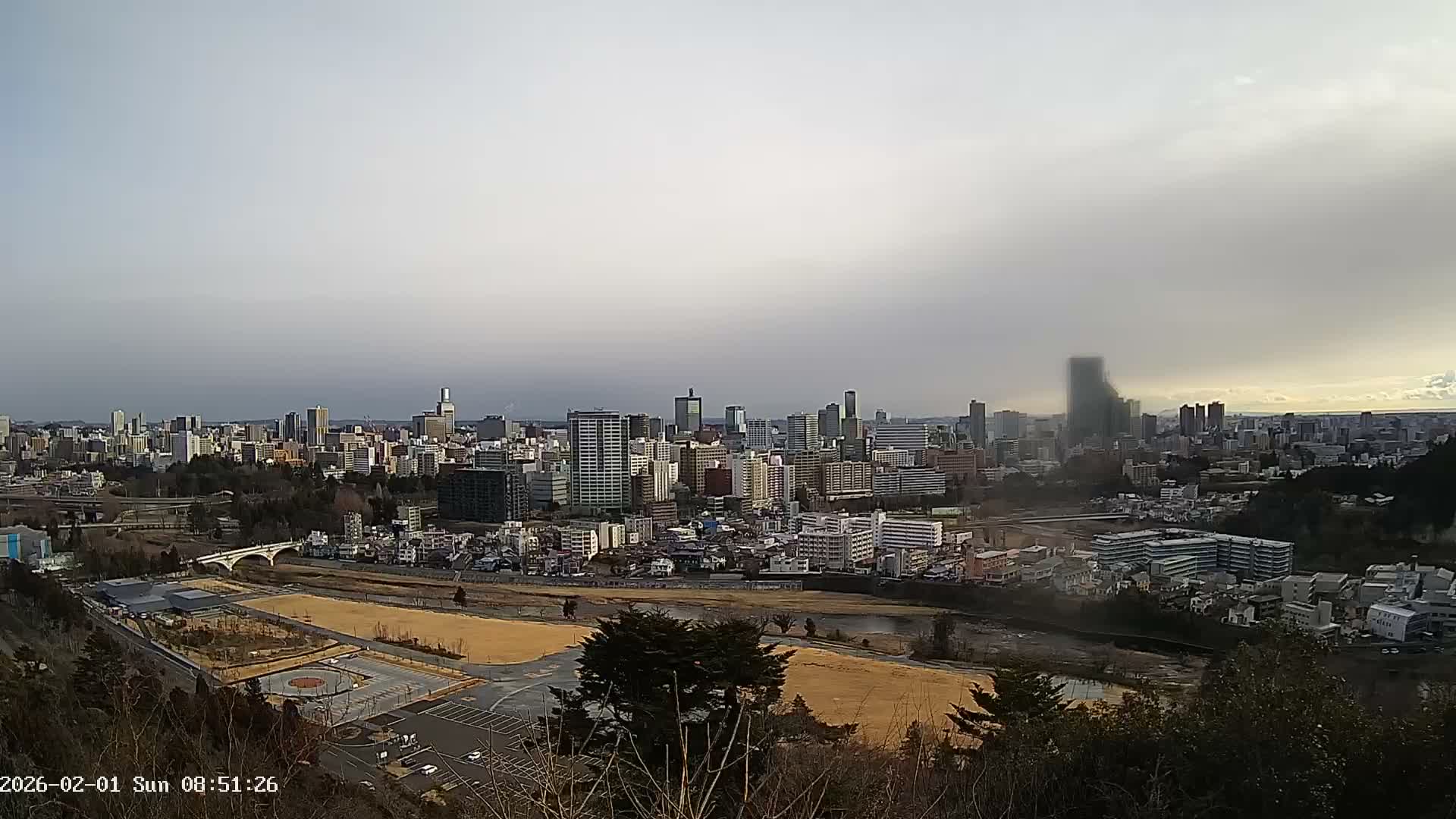 Miyagi, Sendai City Skyline ( 宮城県仙台市のスカイライン )  Live Cam  - Kawauchi , Aoba Ward, Sendai, Miyagi, Tōhoku, Honshu, Japan