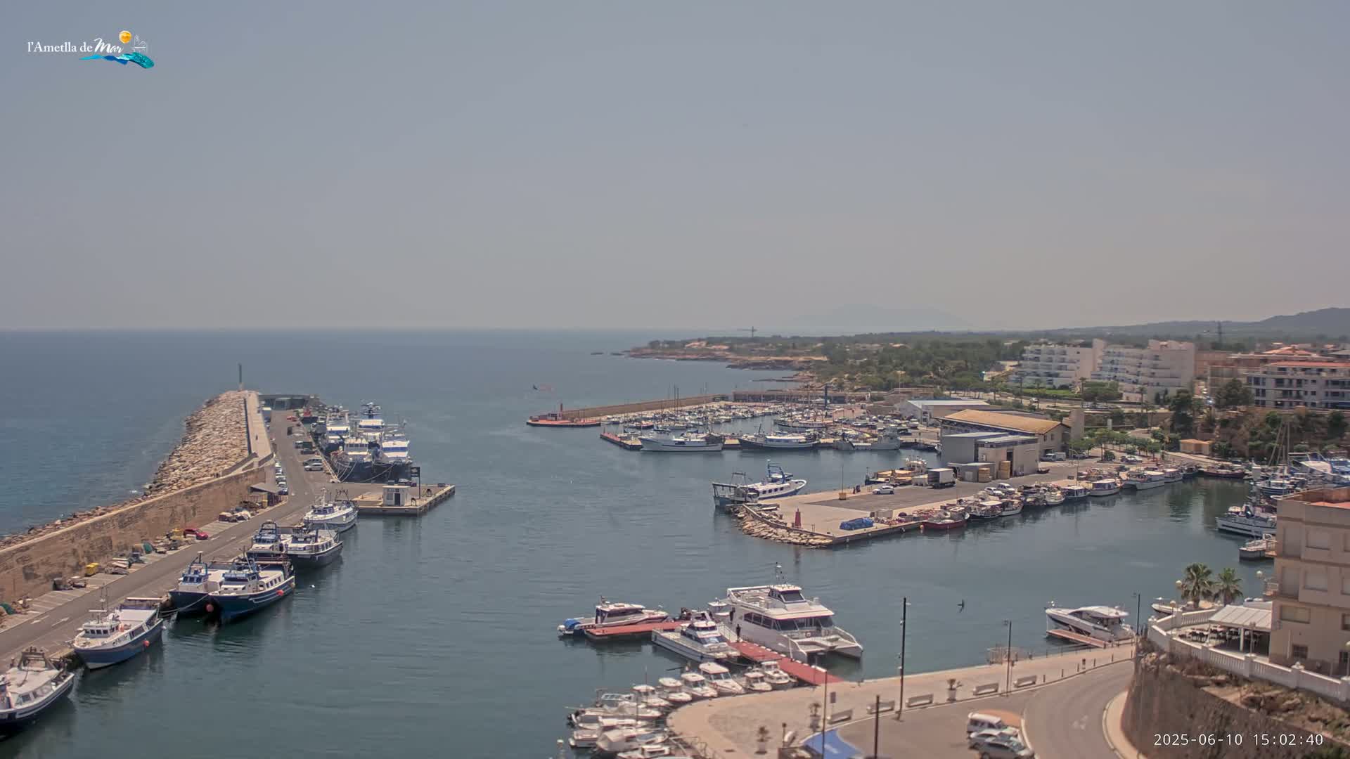 A harbor filled with numerous boats and ships is seen on a sunny day, with calm waters and a clear sky.