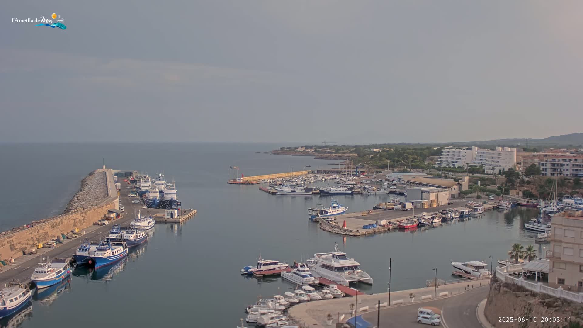 A harbor filled with numerous boats and ships is seen under an overcast sky.