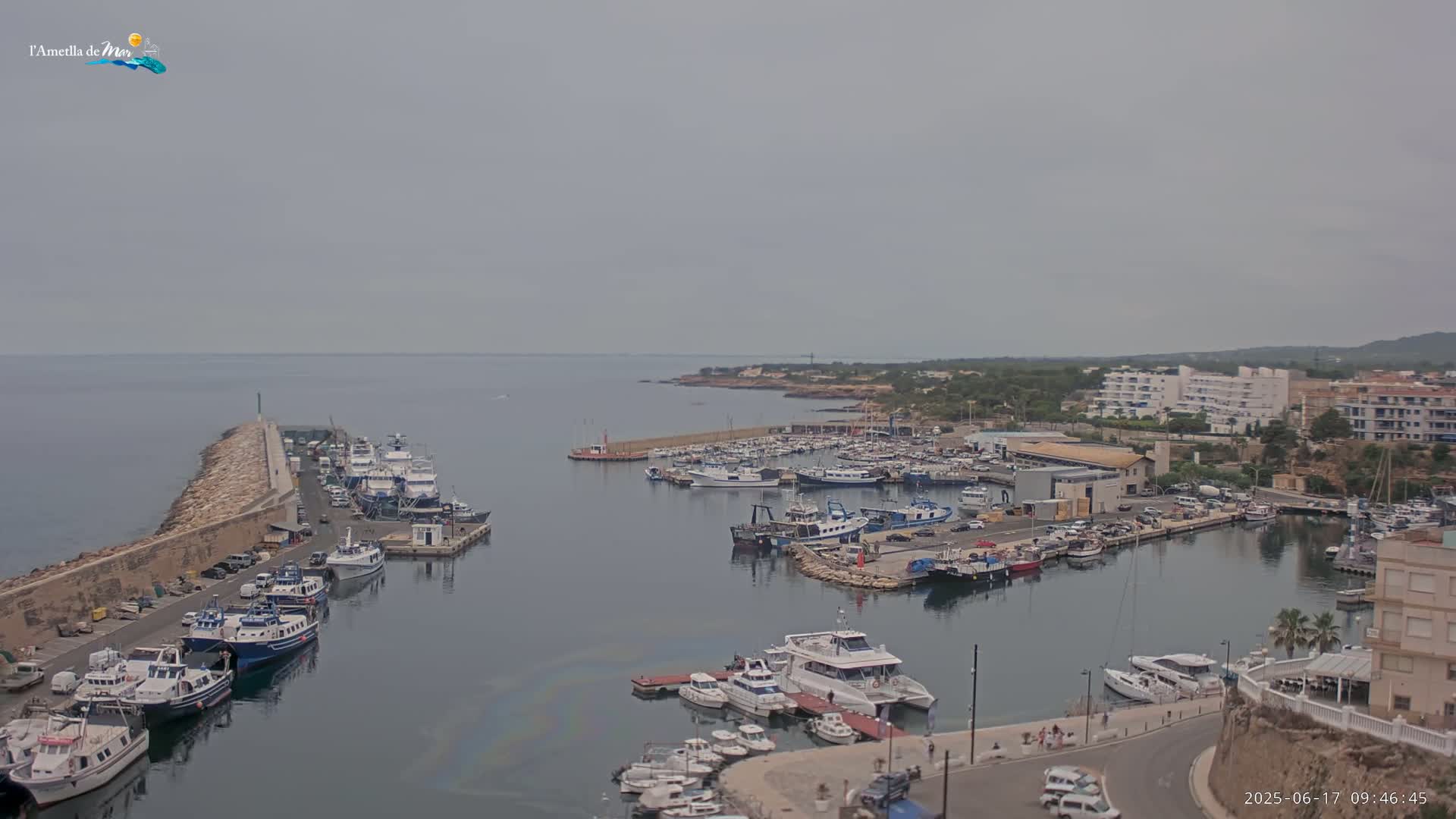 A harbor filled with numerous boats and yachts under an overcast sky.