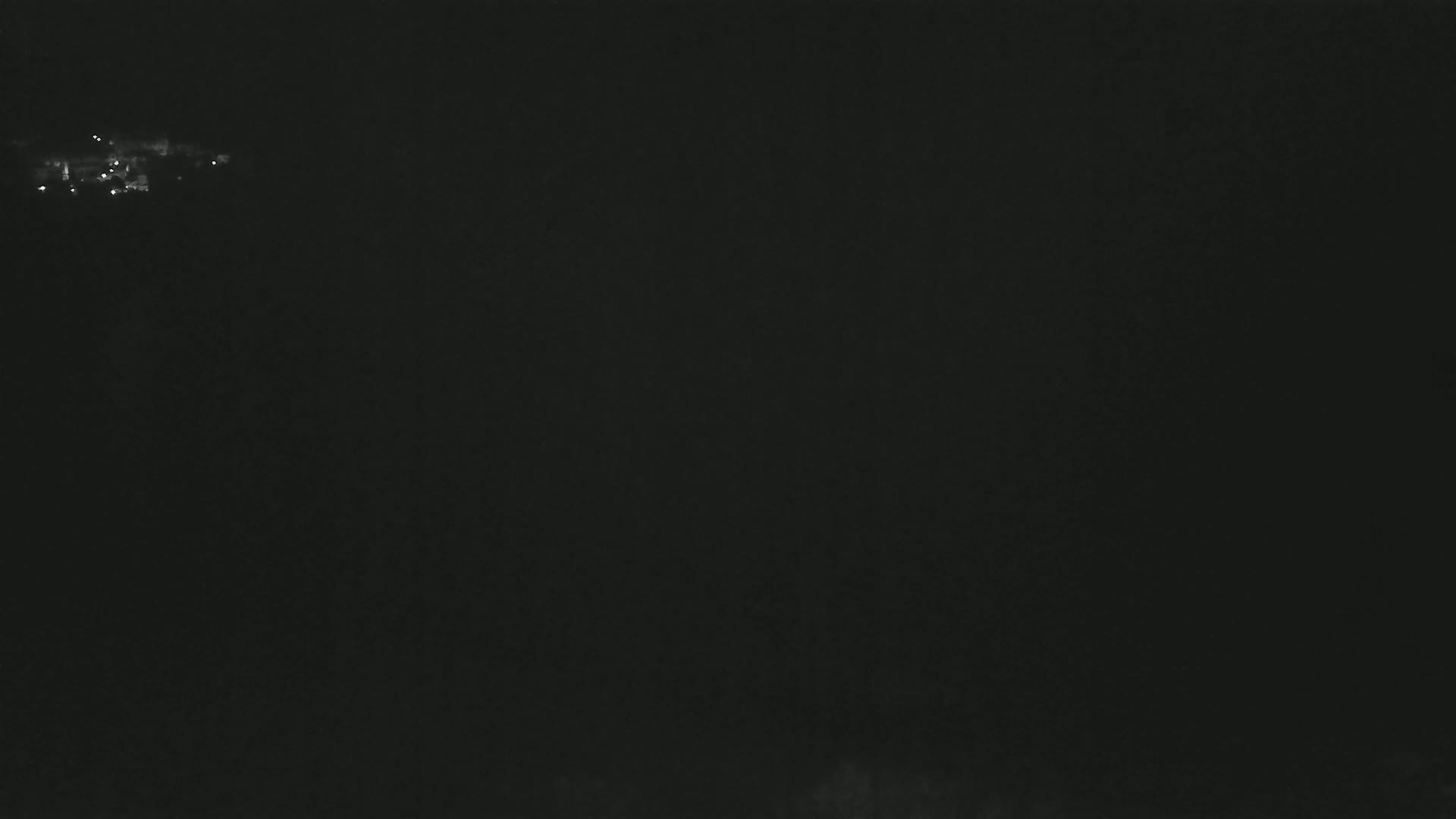 A nighttime long shot shows a few faint lights in the far distance.