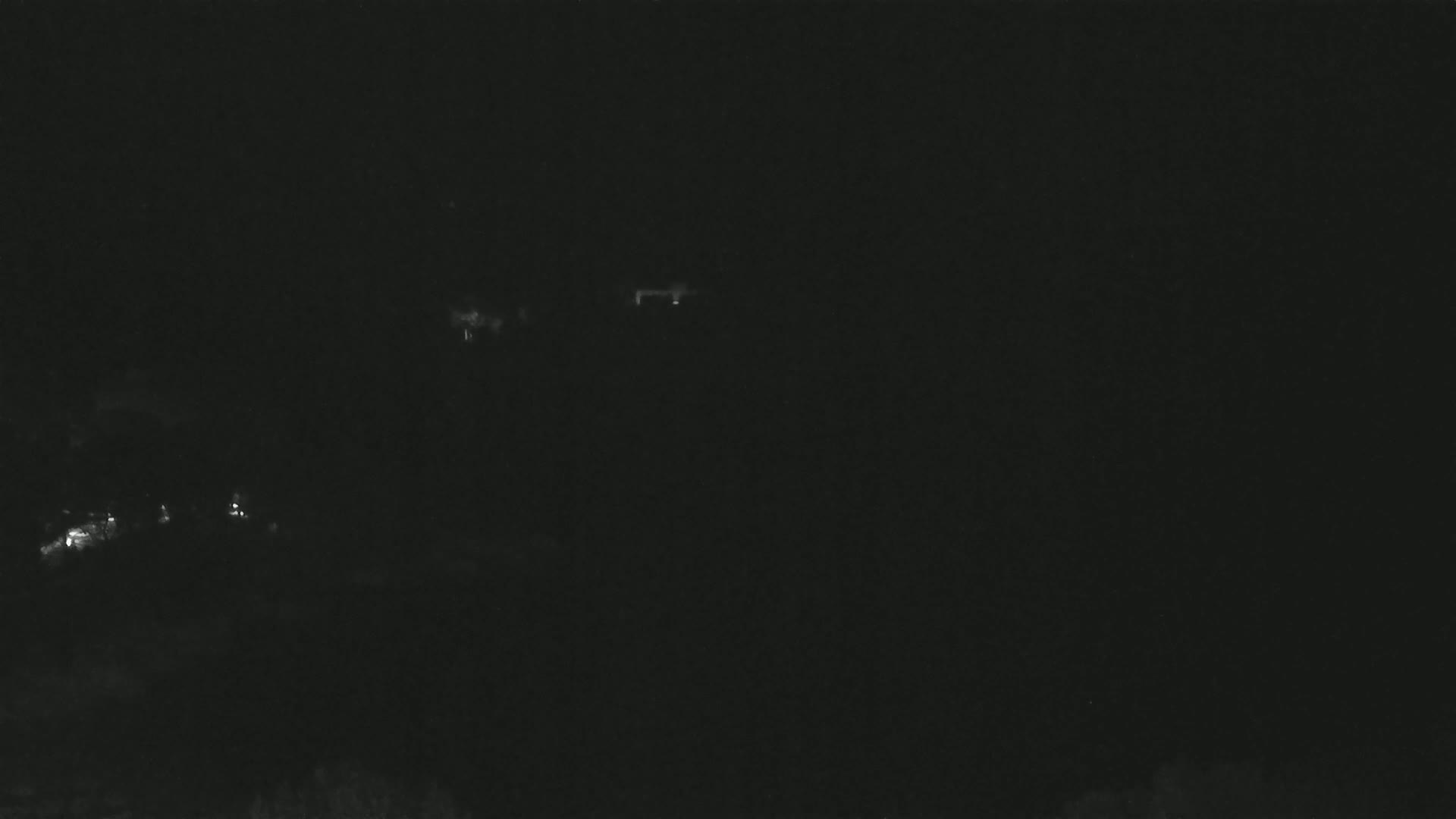 A nighttime long shot shows a few faint lights in the distance across a dark landscape.