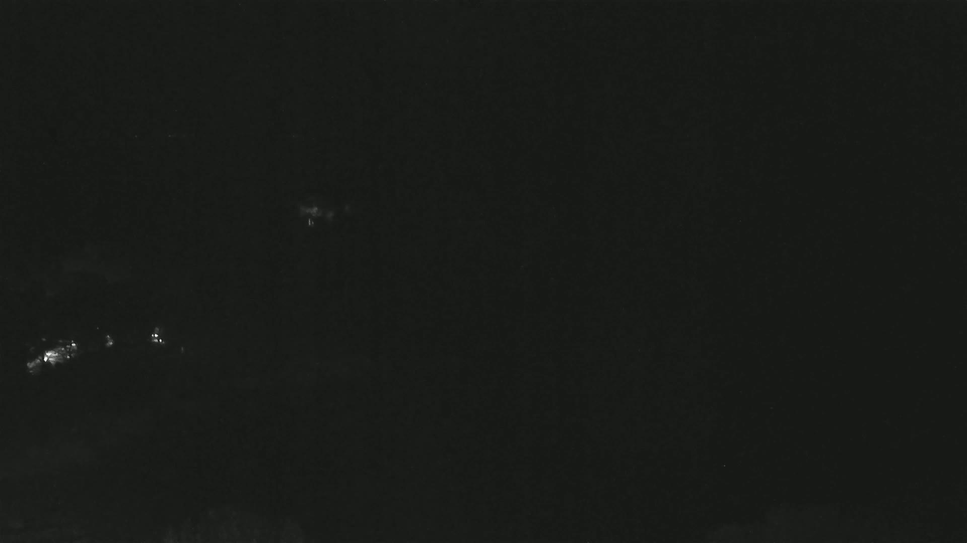 A nighttime long shot shows a few distant, faint lights in the dark.