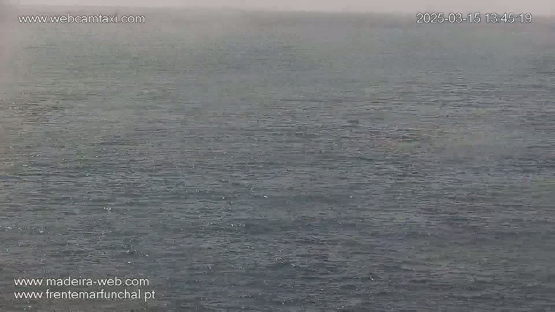 A hazy, gray ocean is visible on an overcast day.