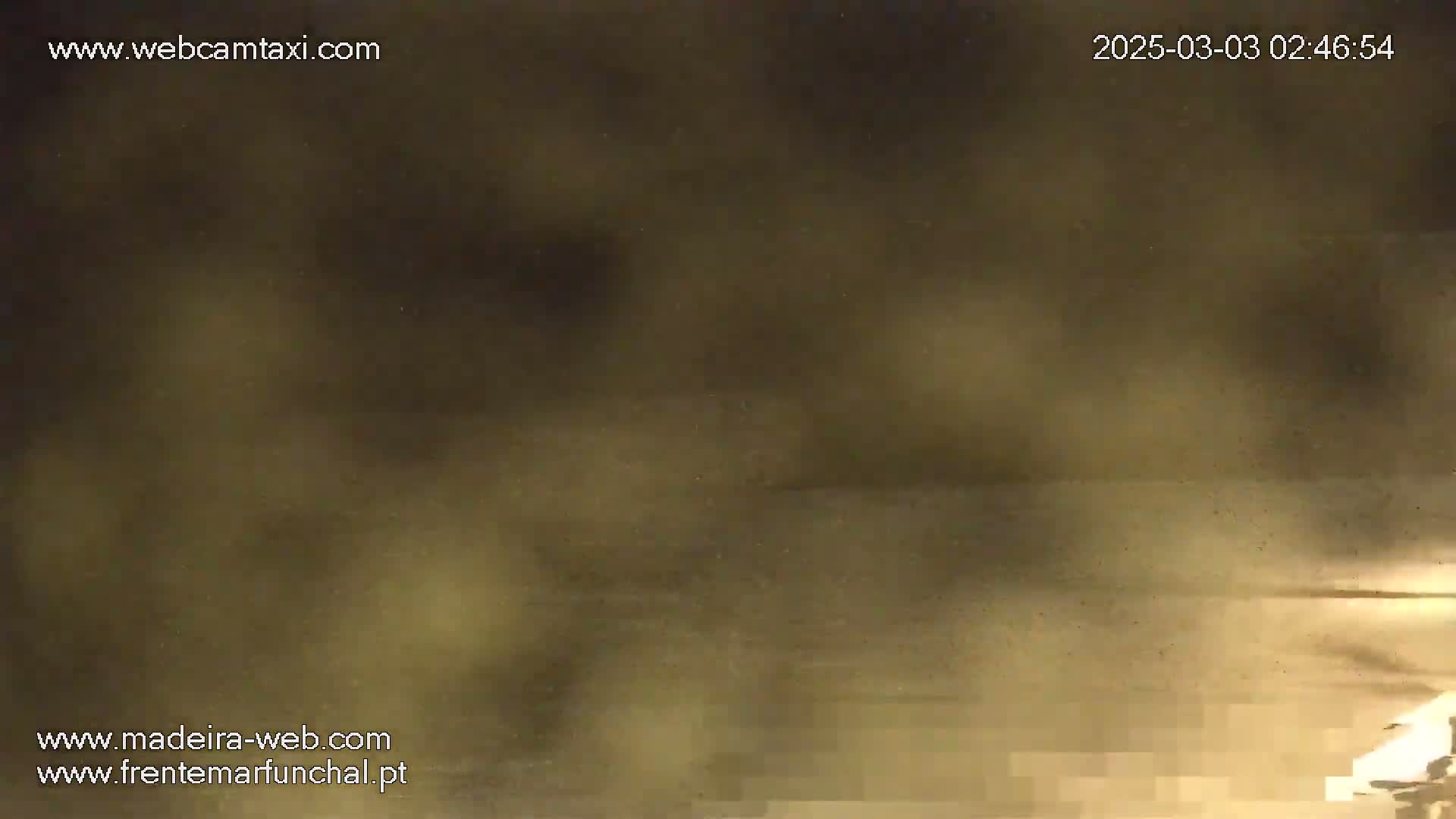 A blurry, dark-brown image shows an indistinct outdoor scene at night.