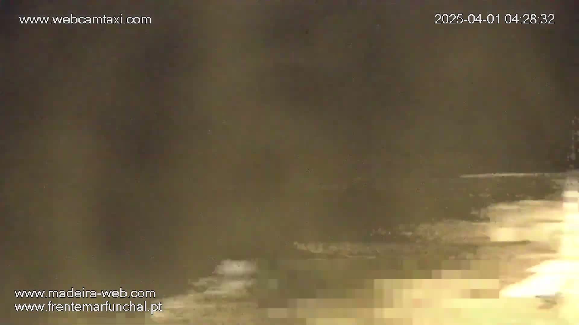 A blurry, nighttime image shows a dark body of water with some light-colored areas near the bottom.