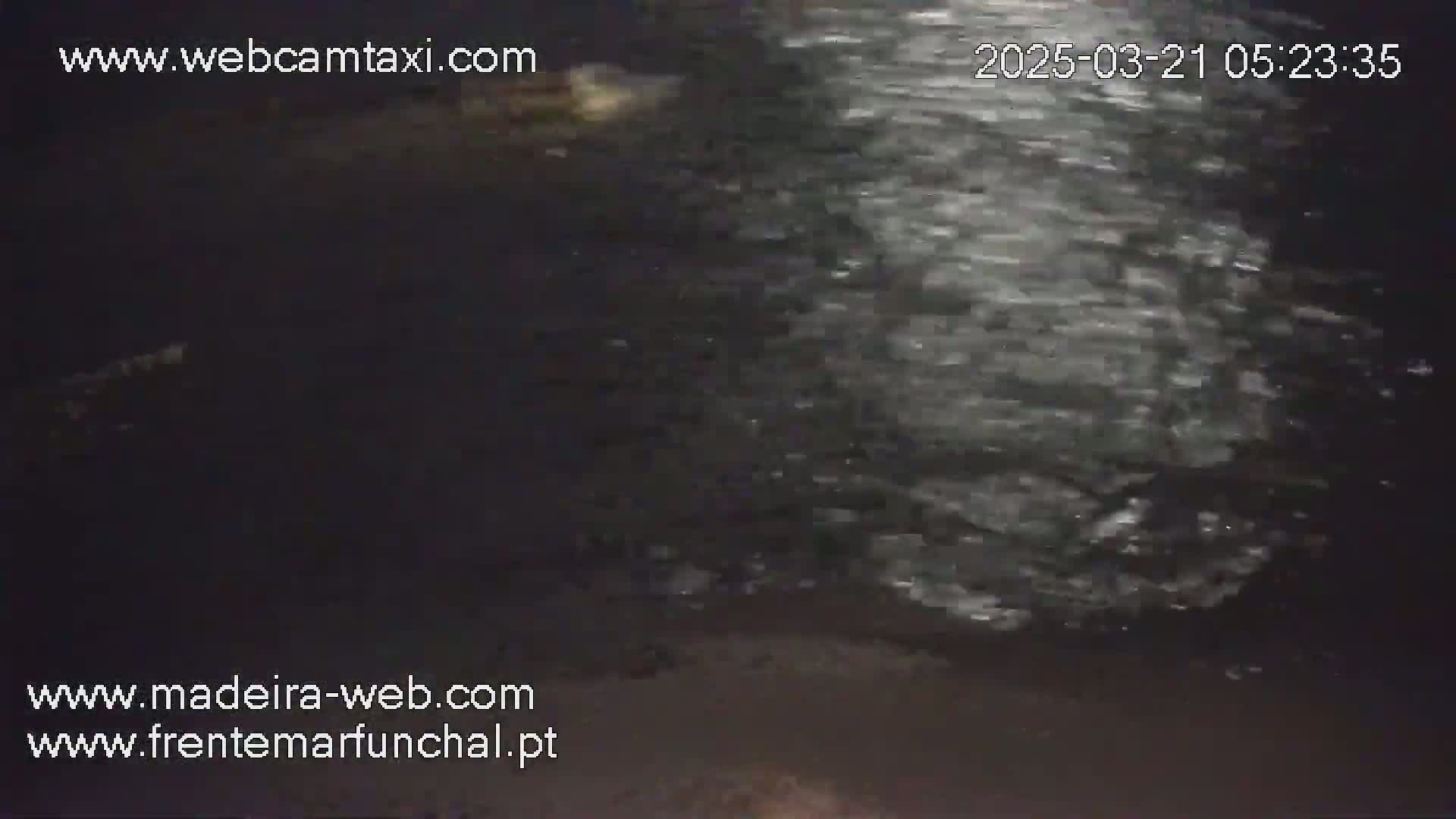 A nighttime, dark-colored body of water is shown with moderate waves.