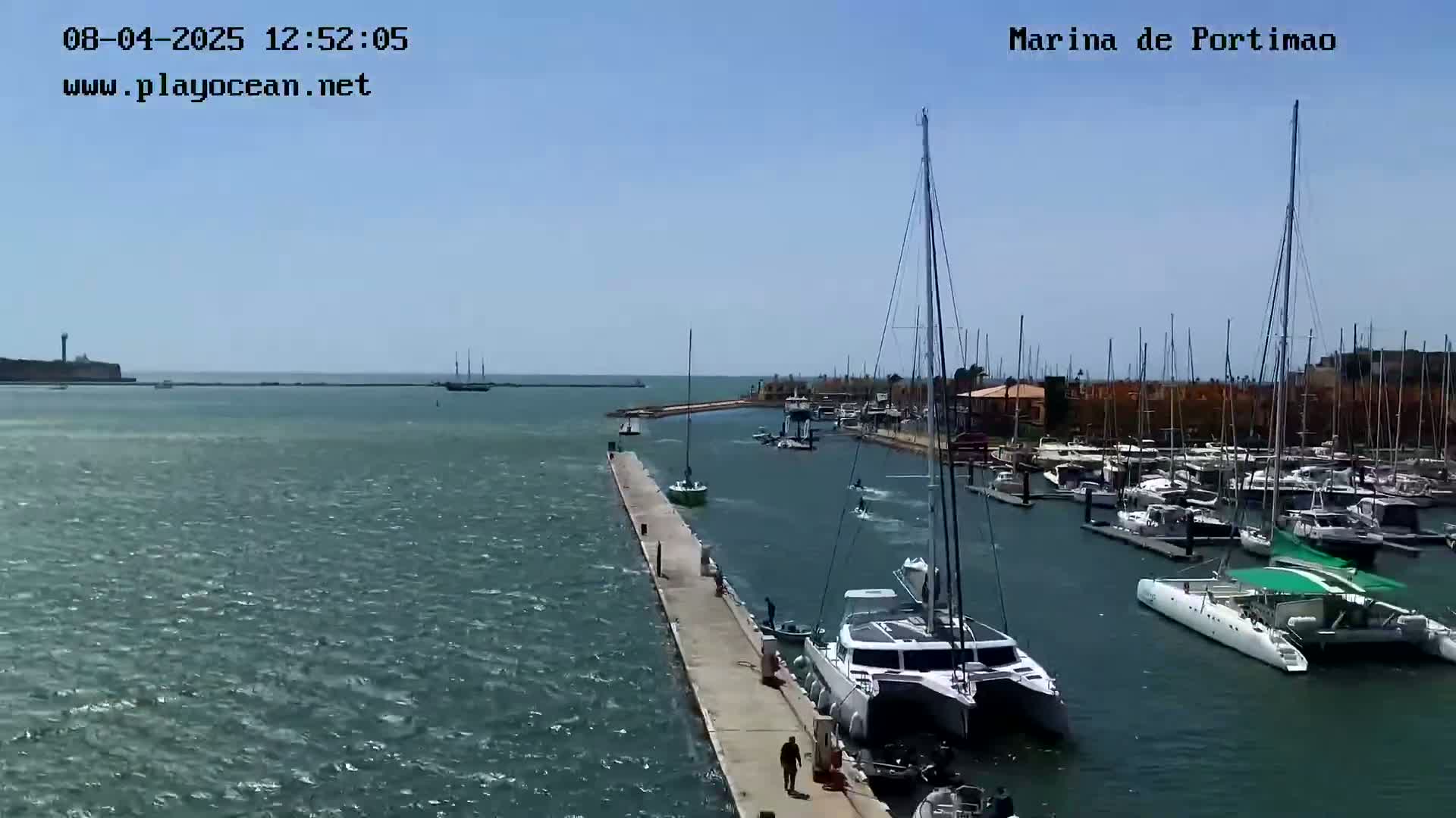 A marina filled with sailboats and yachts on a sunny day with a slight chop on the water.