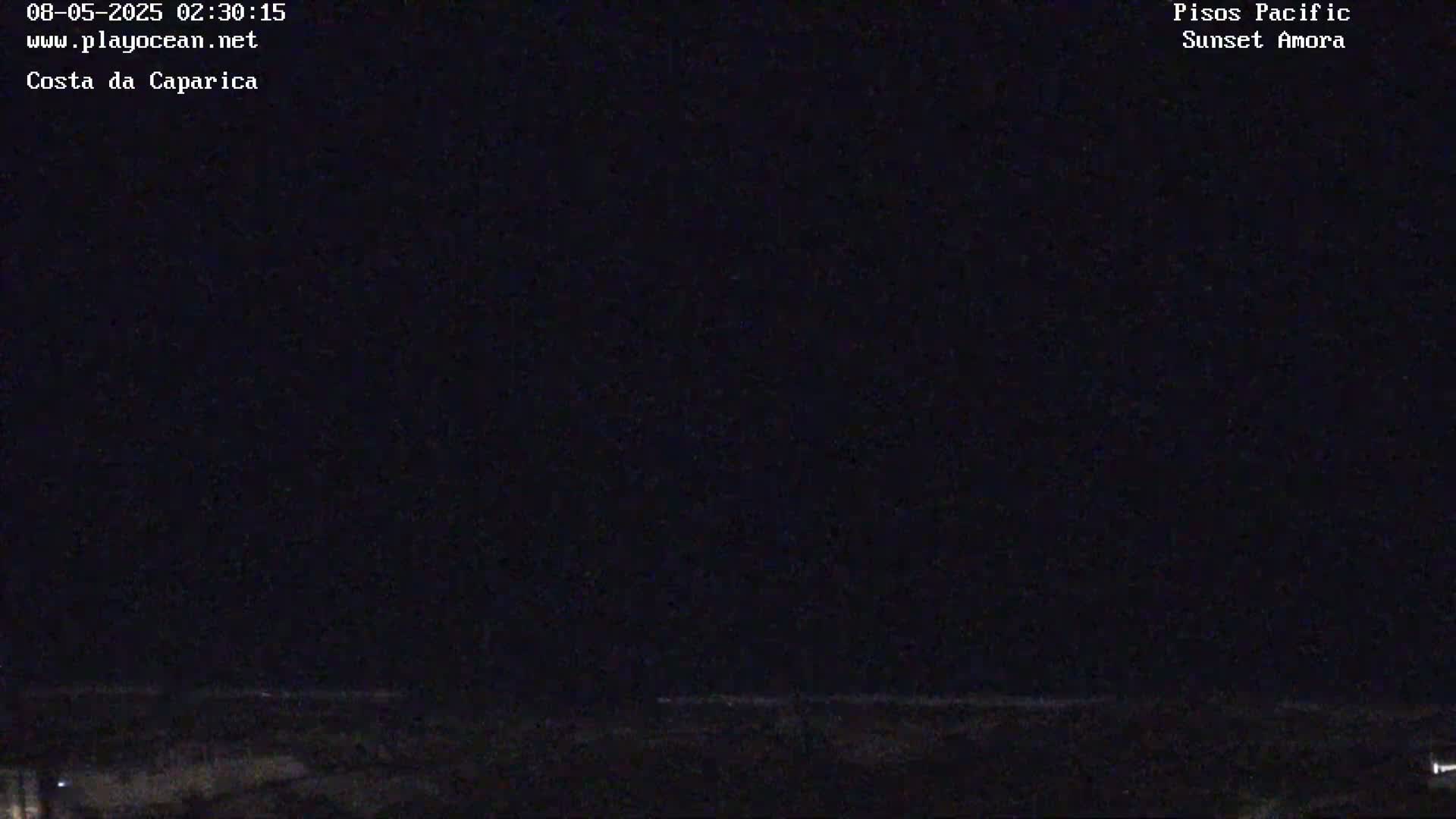 A dark nighttime scene shows a mostly black expanse of land meeting a dark ocean under a clear night sky.