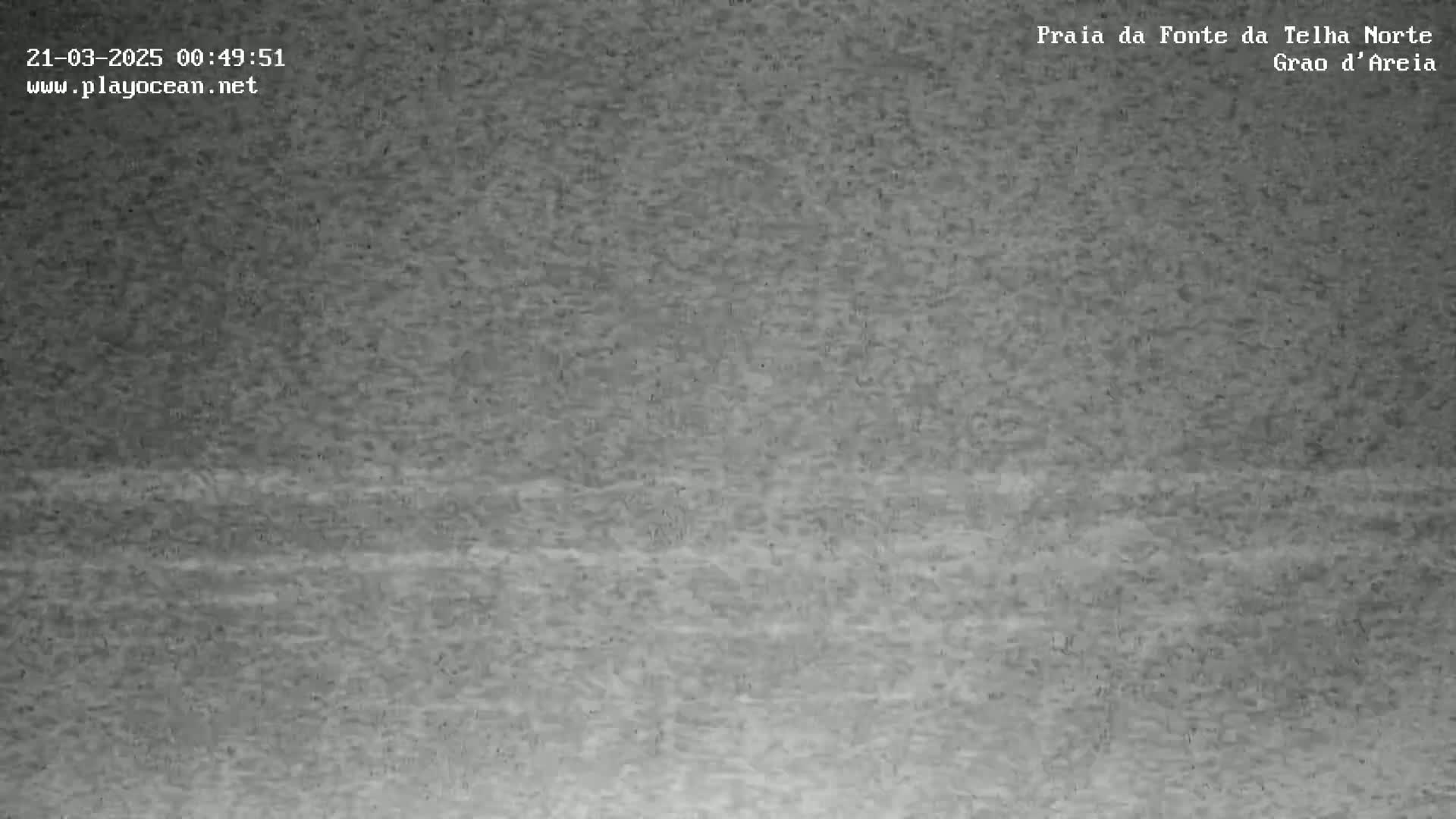 A grainy, low-light image shows a dark gray beach at night.
