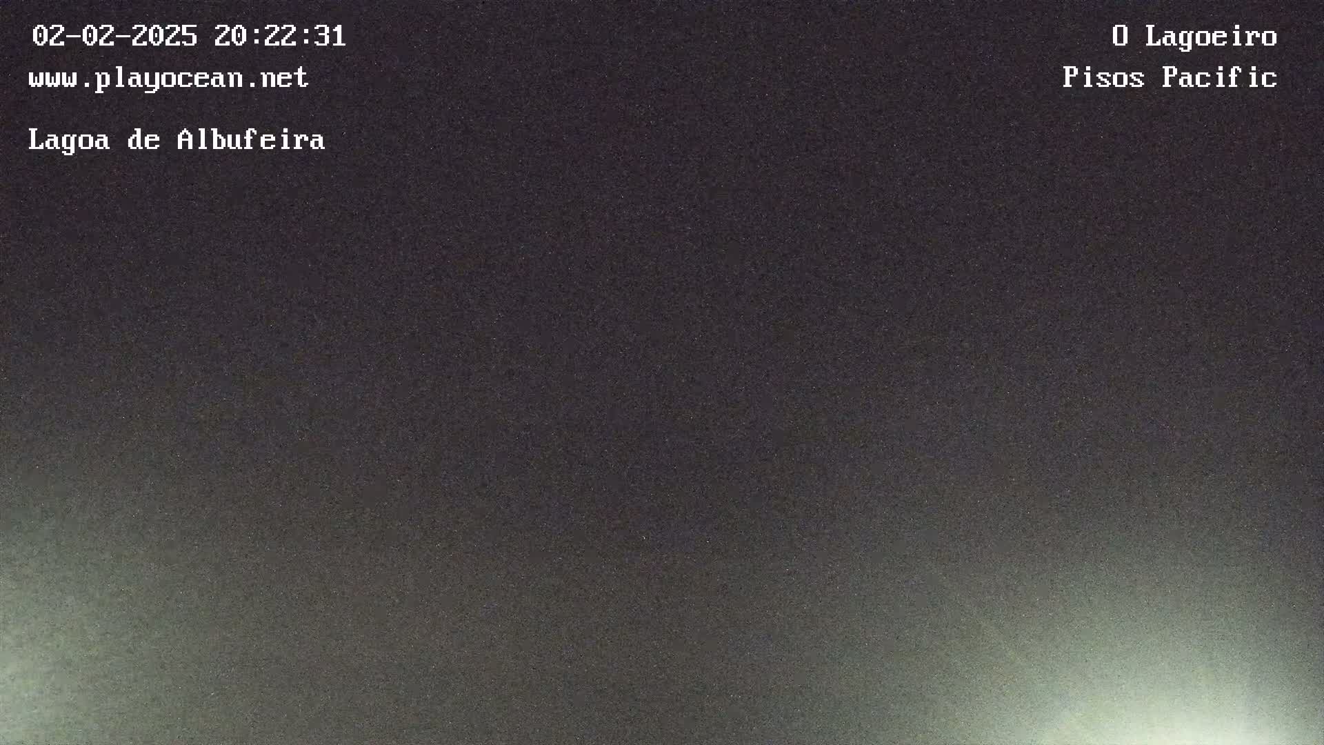 A dark, nighttime scene shows a faintly lit horizon.