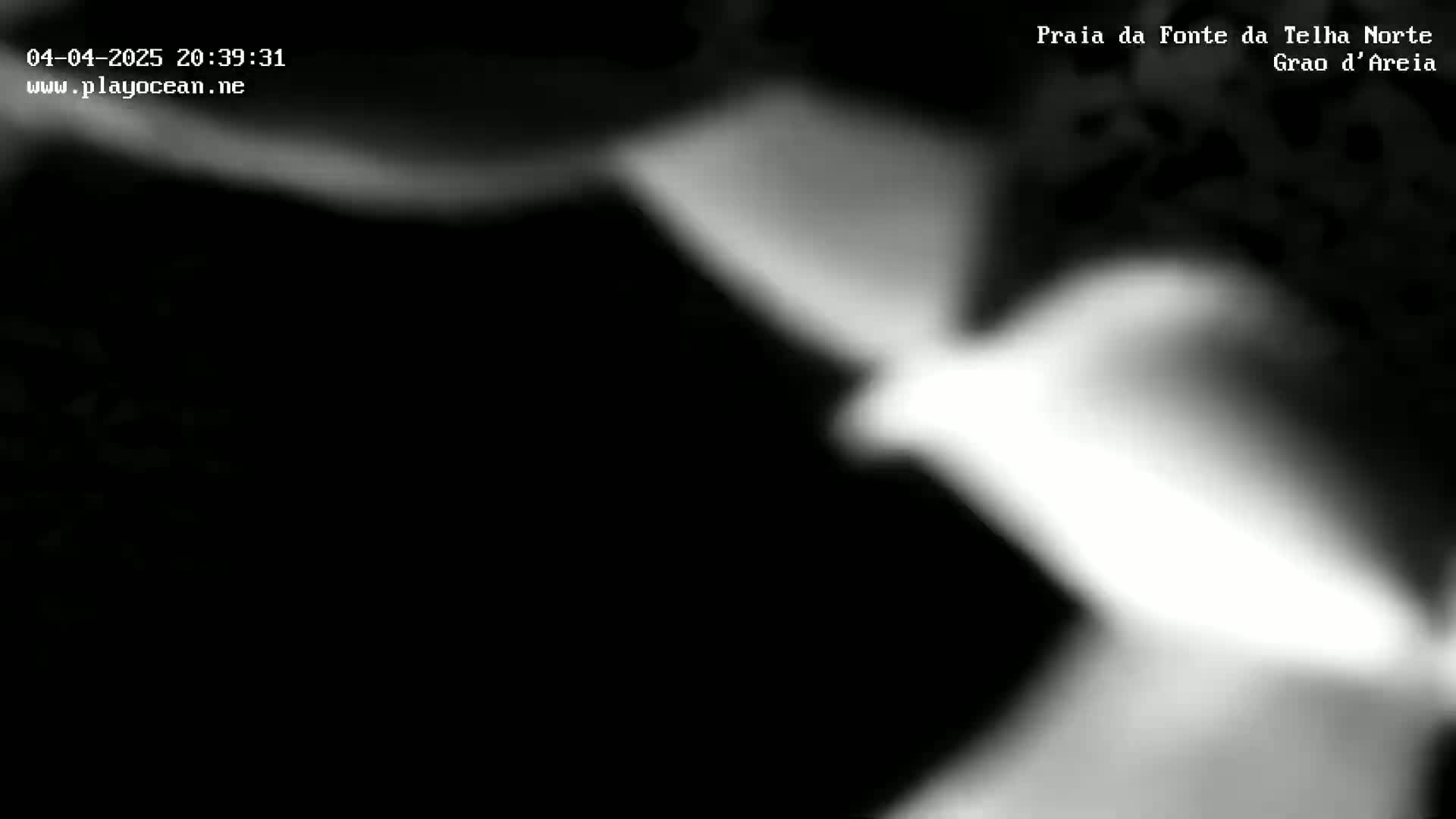 A blurry, grayscale image shows indistinct shapes and bright highlights against a dark background.
