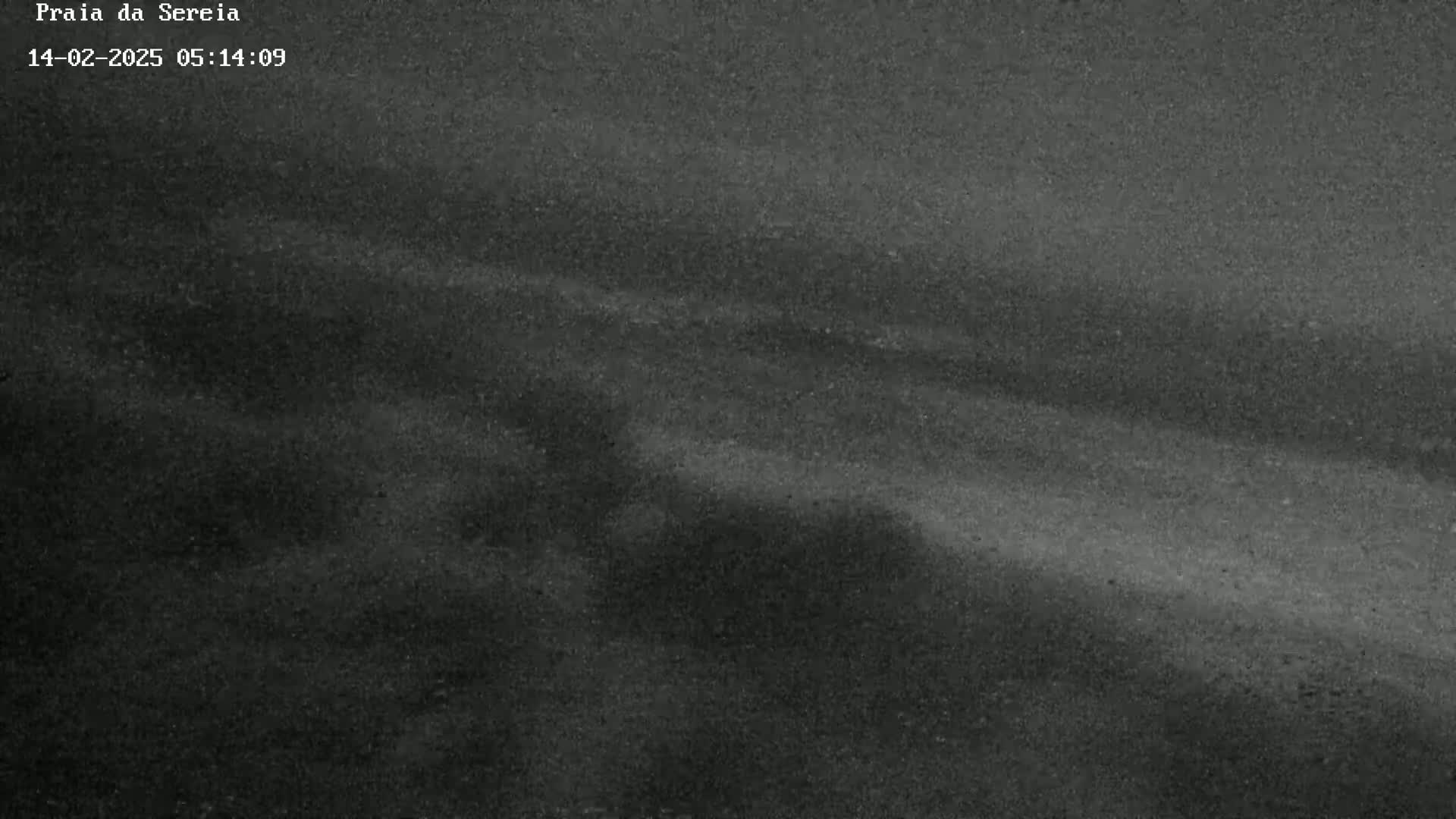 A dark, grainy image shows a low-light, possibly nighttime, outdoor scene with a beach-like landscape under overcast conditions.