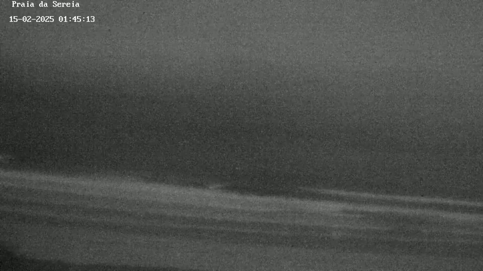 A grainy, dark image shows a flat, dark expanse of land or water under a dark, overcast sky.