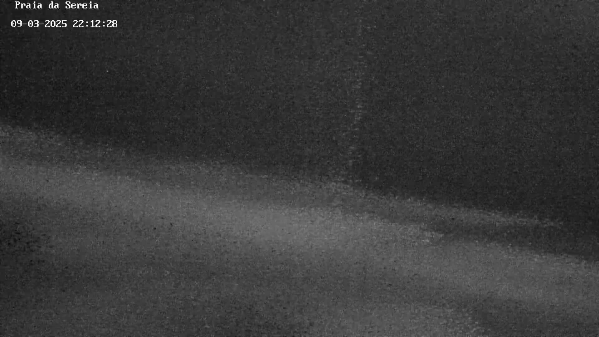 A dark, grainy image shows a dimly lit, possibly nighttime scene of what appears to be a beach or similar area under a clear sky.