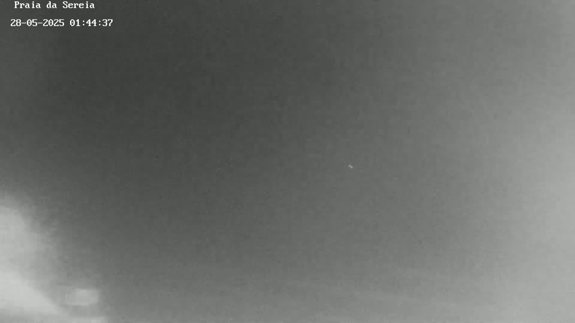 A mostly cloudy, dark gray sky is visible at night.