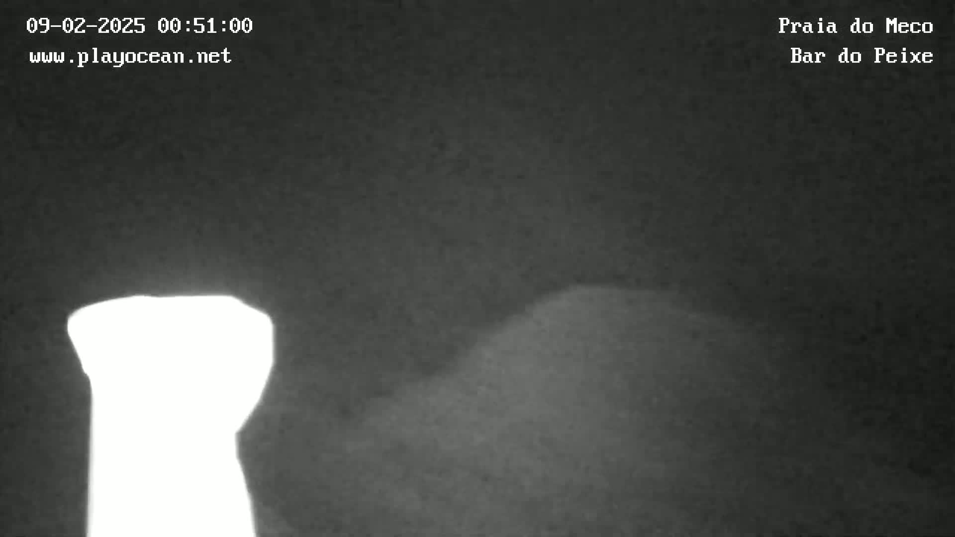 A bright, indistinct object is visible in the foreground against a dark, hazy background at night.