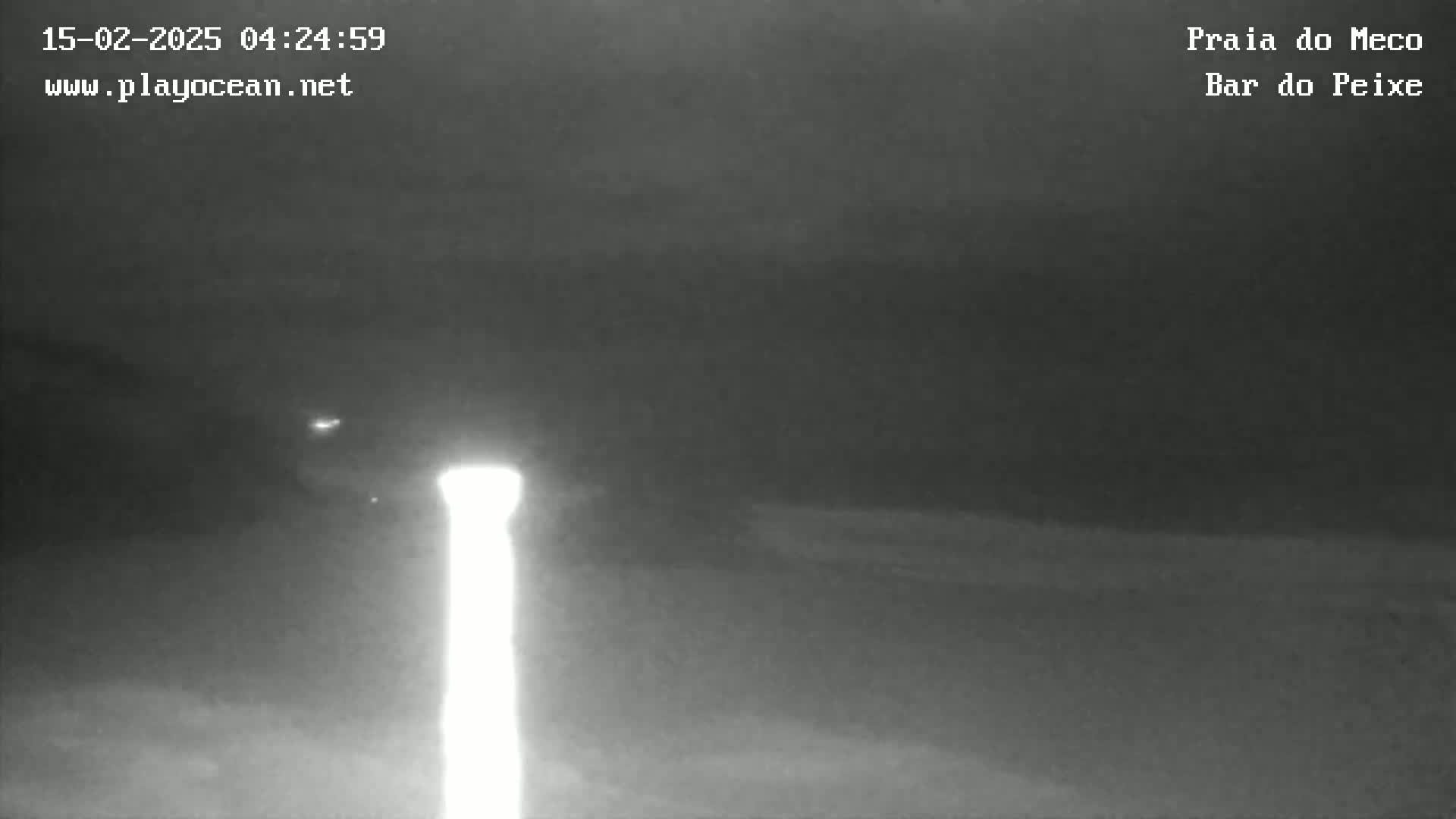 A nighttime, low-light image shows a bright vertical light source in the foreground with a dark, indistinct background.