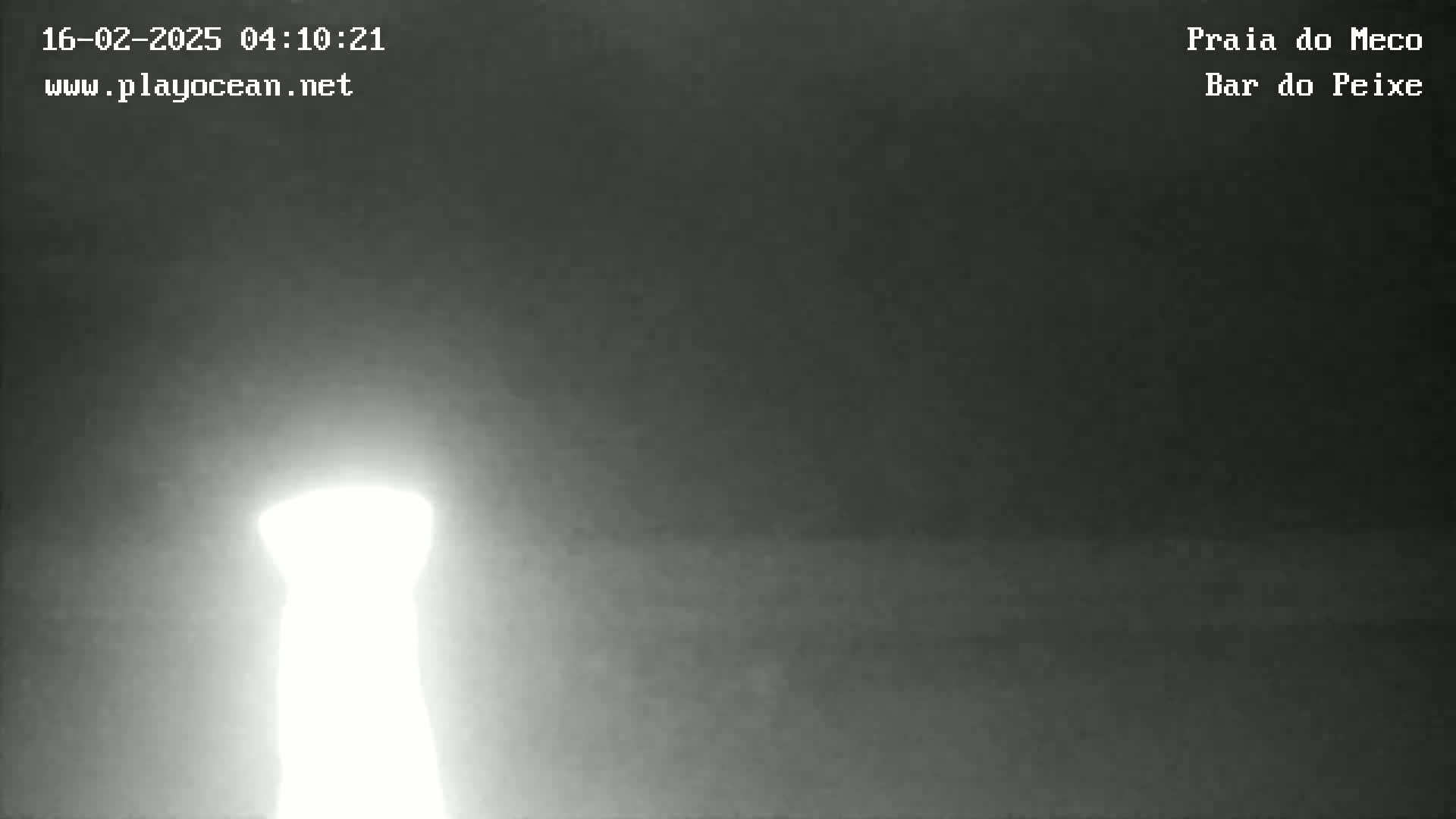 A bright, possibly light-source, tall and slender object is visible against a dark, overcast sky.