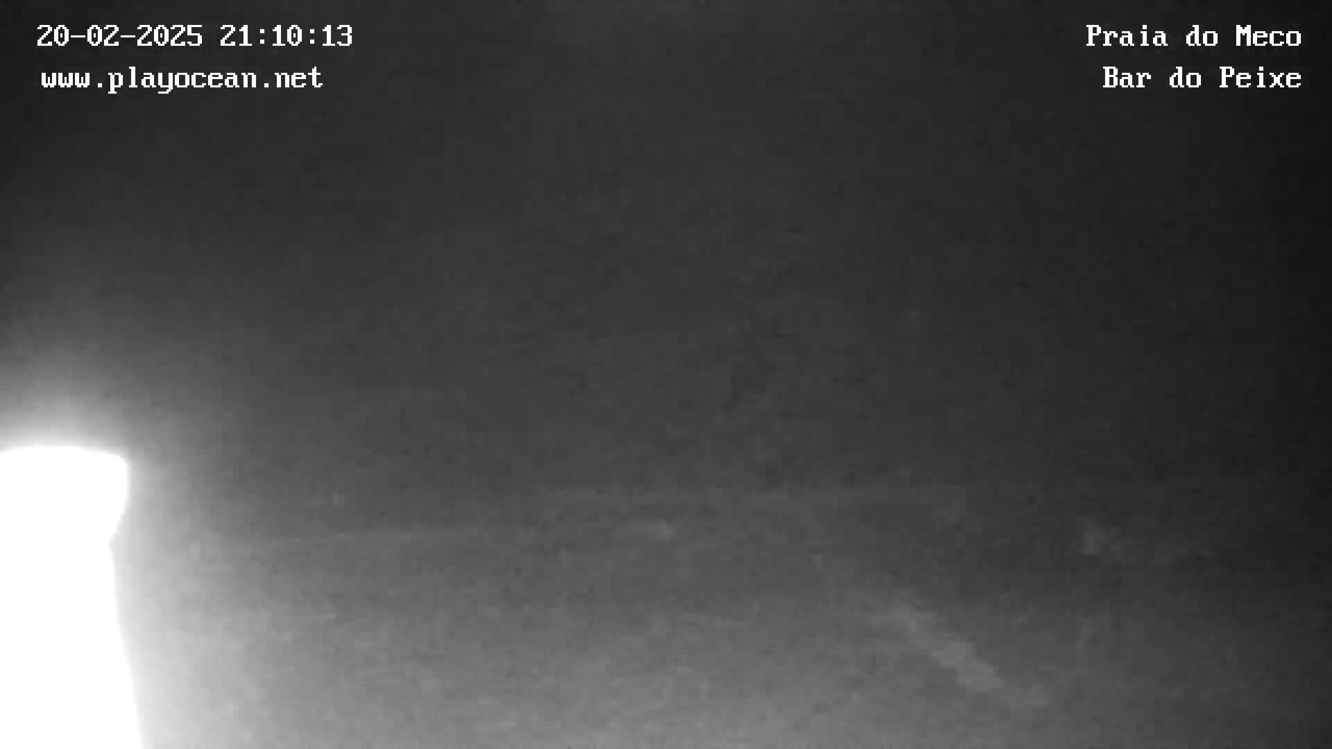 A low-light nighttime image shows a dark, indistinct landscape, possibly a beach, under a mostly clear sky.