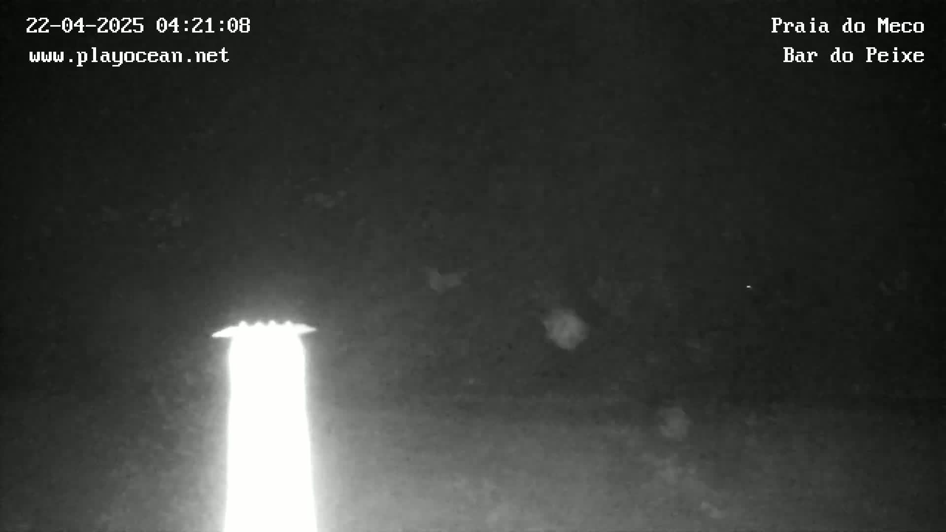 A bright light shines down from above in the darkness of night.