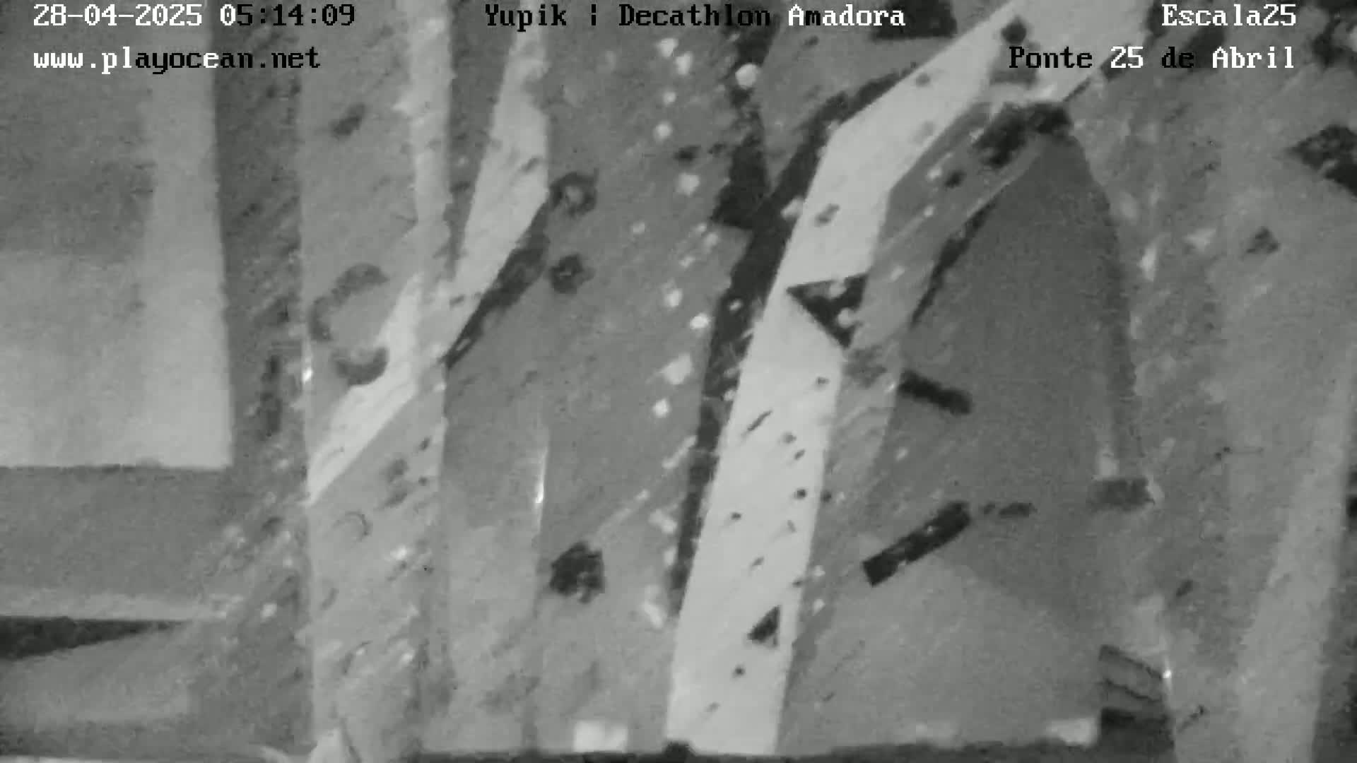 A grainy, black and white image shows an indistinct, possibly outdoor scene with what seems to be a weathered wall or structure.