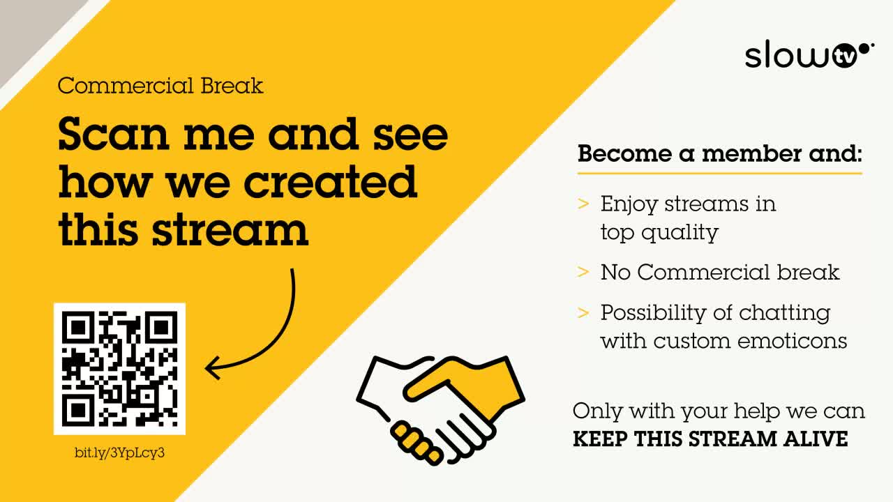 A QR code is shown alongside a graphic of two hands shaking, all on a yellow and white background.