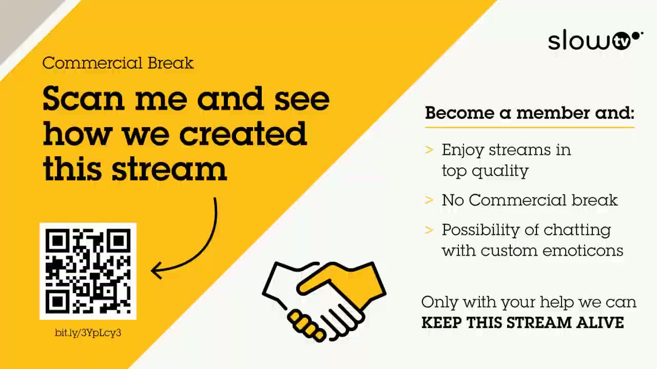 A QR code is shown next to a graphic of two hands shaking, all on a yellow and white background.