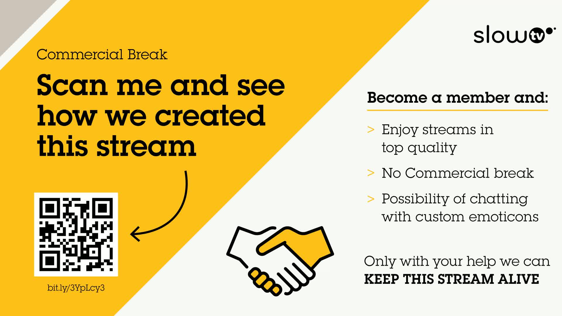 A yellow and white graphic displays a QR code, a handshake, and a call to action to become a member.