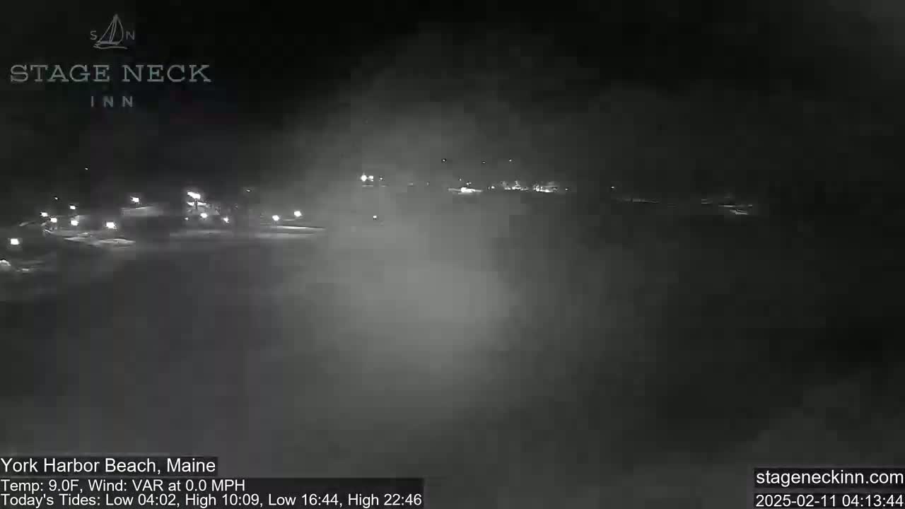 A nighttime, foggy scene shows a road with a few distant headlights and parked cars.