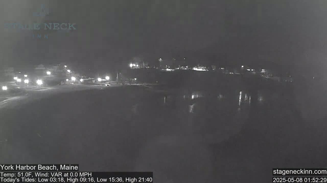 A nighttime, dark view of a calm body of water, with faintly visible lights from a distant shoreline.