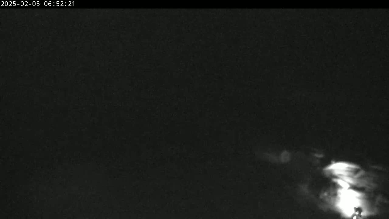 A low-light, nighttime image shows a dimly lit area with a small, bright light source in the lower right corner.