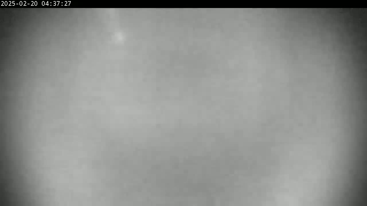 A blurry, grayscale image shows a foggy or hazy outdoor scene with low visibility.