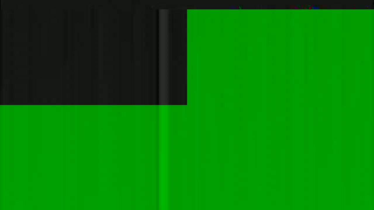 The image shows a mostly green screen with a dark gray or black vertical section.