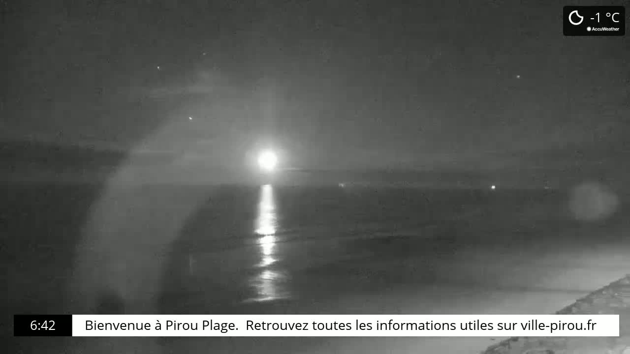 A nighttime, low-light view of a moonlit ocean, with a temperature of -1°C.
